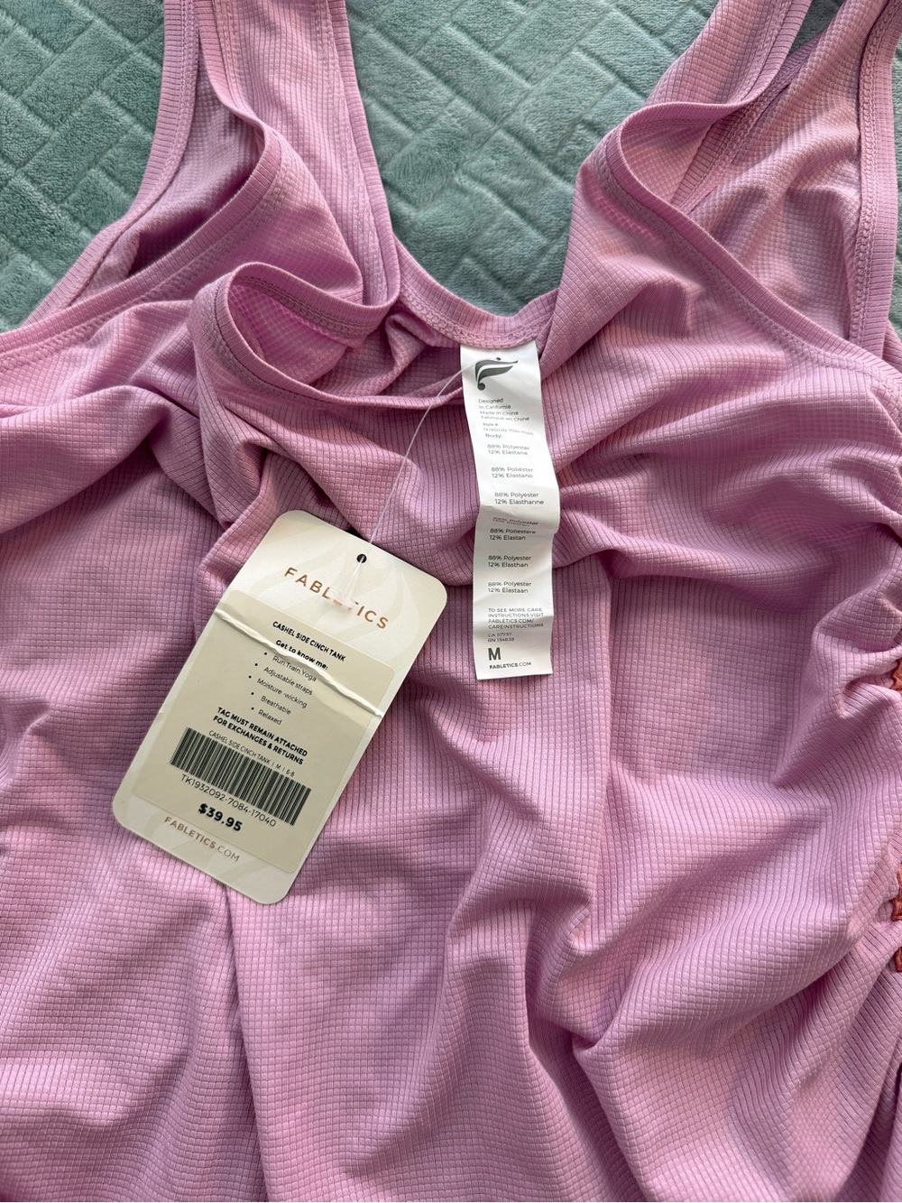 Fabletics Pink Ruched Side Tank Top - Picture 2 of 2